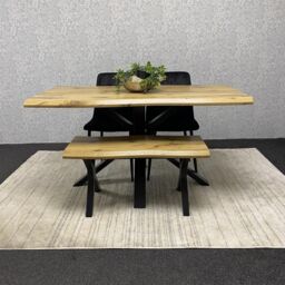 KOSY KOALA Wooden Dining Table with 2 Black Chairs & Bench - Dining Kitchen Room Furniture in Brown - thumbnail 2