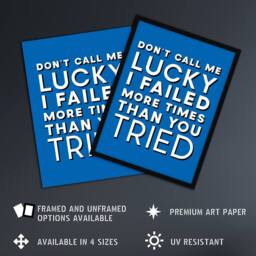"Artery8 Don't Call Me Lucky White Blue Inspirational Quote Wall Art Print - Size: W12"" x H16""" - thumbnail 2
