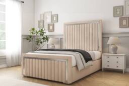 "Comfort Beds Boston Chrome Naples Bed Frame - 50"" Upholstered Headboard in Light Sand - Size: Super King"