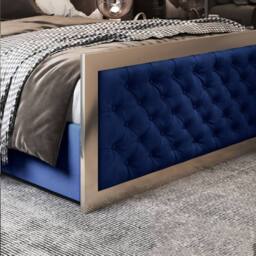 Casani Launceston Upholstered Soft Velvet Blue Metal Designer Bed Frame - Size: Double - thumbnail 7
