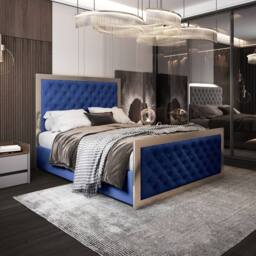 Casani Launceston Upholstered Soft Velvet Blue Metal Designer Bed Frame - Size: Double - thumbnail 2