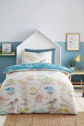 Bedlam 'Skeleton Dino' Easy Care Duvet Cover Set in Natural - Size: Single - thumbnail 1