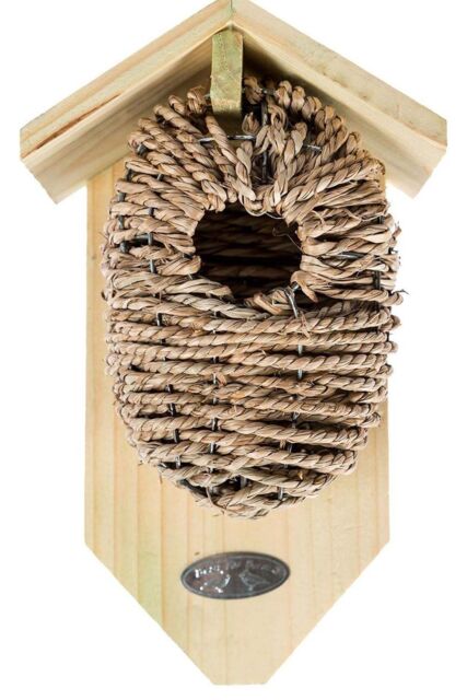 Homescapes Wooden Bird Box with Seagrass Birdnest in Natural - image 1