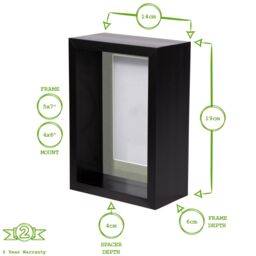 "Nicola Spring 5"" x 7"" 3D Deep Box Photo Frame - 4"" x 6"" Mount - Black" - thumbnail 4