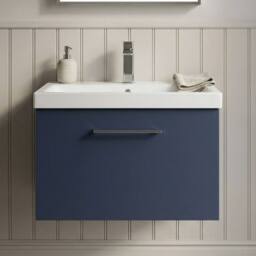 Balterley Contemporary Bathroom Wall Hung 1 Soft-Close Drawer Vanity Unit & Mid-Edge Ceramic Basin, Midnight Blue, 600 mm in Blue - thumbnail 9