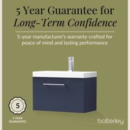 Balterley Contemporary Bathroom Wall Hung 1 Soft-Close Drawer Vanity Unit & Mid-Edge Ceramic Basin, Midnight Blue, 600 mm in Blue - thumbnail 6