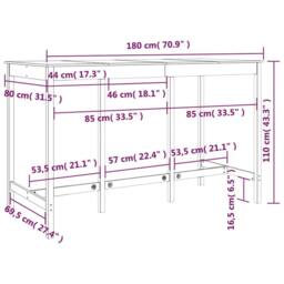 Berkfield Home Bar Table White 180x80x110 cm Solid Wood Pine - Size: 180 x 80 x 110 cm - thumbnail 9