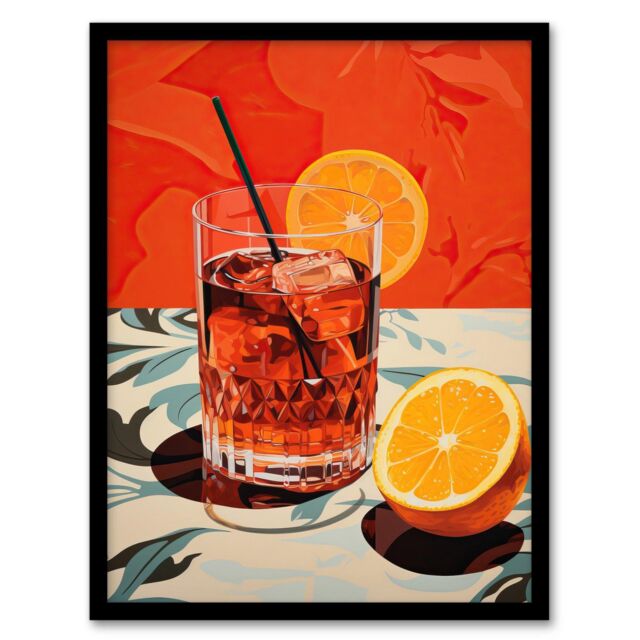 "Wee Blue Coo Wall Art Print Negroni Nights Orange Cocktail Kitchen Living Room Framed - Size: W12"" x H16""" - image 1