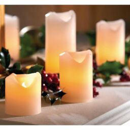 mysmartbuy 4 x Real Wax LED Pillar Candles - Battery Powered Flameless Flickering Light Home Decoration - One of Each 5, 7.5, 10 & 13cm High in Cream
