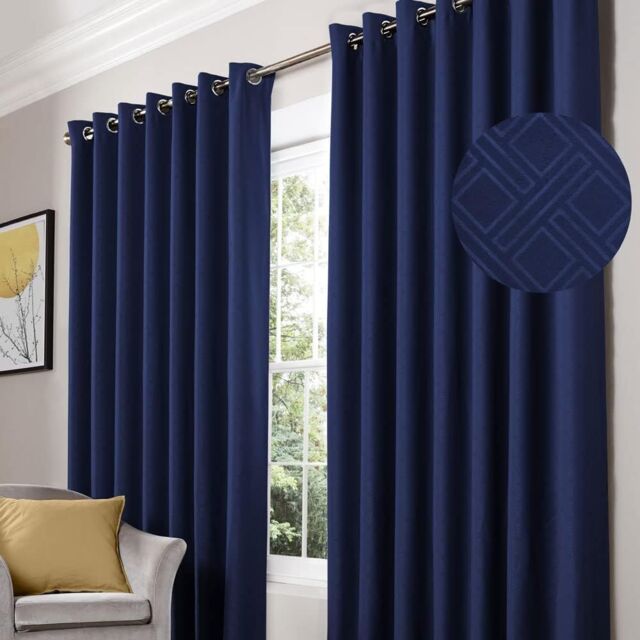 Alan Symonds Diamond Blackout Eyelet Curtains Thermal Lined Ready Made Curtains in Blue - Size: 229 cm width x 229 cm drop - image 1