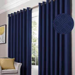 Alan Symonds Diamond Blackout Eyelet Curtains Thermal Lined Ready Made Curtains in Blue - Size: 229 cm width x 229 cm drop - thumbnail 1