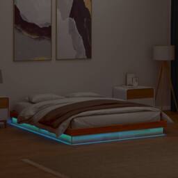 Berkfield Home LED Bed Frame without Mattress Wax Brown 160x200 cm Solid Wood - thumbnail 2