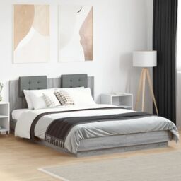 Berkfield Home Bed Frame with LED without Mattress Grey Sonoma 120x200 cm - Size: Small Double - thumbnail 1