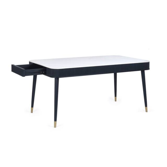 Cheshire Premium Louis 90cm Fluted Stone Top Dining Table with Drawers - Black - image 1