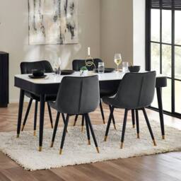 Cheshire Premium Louis 90cm Fluted Stone Top Dining Table with Drawers - Black - thumbnail 2