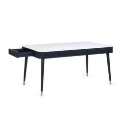 Cheshire Premium Louis 90cm Fluted Stone Top Dining Table with Drawers - Black - thumbnail 1