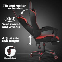 Alivio Ergonomic Gaming Chair with Massage Lumbar Cushion in Red - thumbnail 5