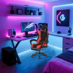 Alivio Ergonomic Gaming Chair with Massage Lumbar Cushion in Red - thumbnail 9