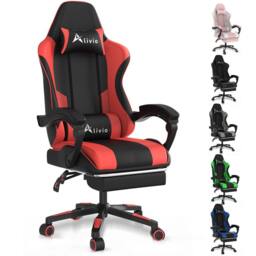 Alivio Ergonomic Gaming Chair with Massage Lumbar Cushion in Red
