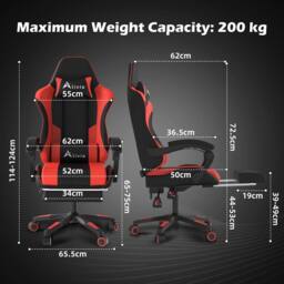 Alivio Ergonomic Gaming Chair with Massage Lumbar Cushion in Red - thumbnail 4