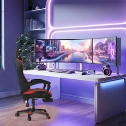 Alivio Ergonomic Gaming Chair with Massage Lumbar Cushion in Red - thumbnail 8