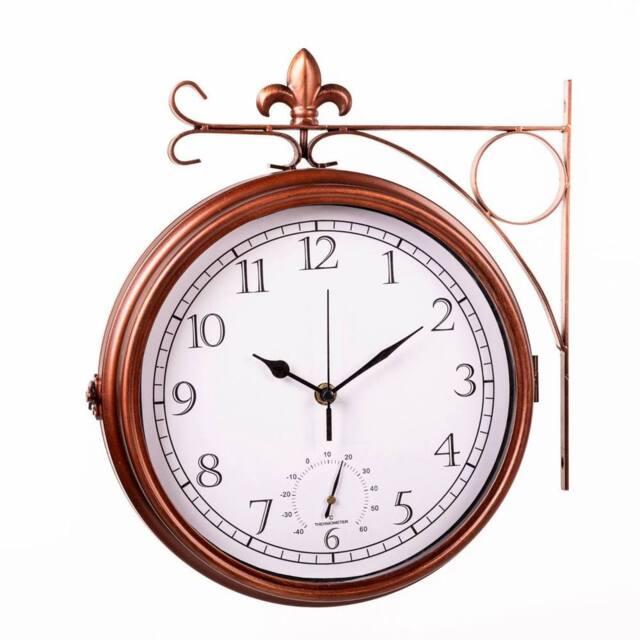 FLAVORA Double-Sided Garden Wall Clock Thermometer in Copper - Size: 100 cm x 15 cm - image 1