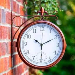 FLAVORA Double-Sided Garden Wall Clock Thermometer in Copper - Size: 100 cm x 15 cm - thumbnail 3