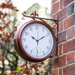 FLAVORA Double-Sided Garden Wall Clock Thermometer in Copper - Size: 100 cm x 15 cm - thumbnail 2