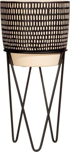 Sass & Belle Black Dash Cement Planter With Wire Stand - image 1