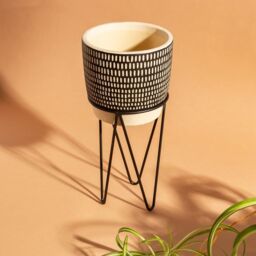 Sass & Belle Black Dash Cement Planter With Wire Stand - thumbnail 4