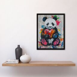 Artery8 Cute Panda with Loveheart Street Art Graffiti Pop Framed Art Print in Grey - Size: A4 - thumbnail 4