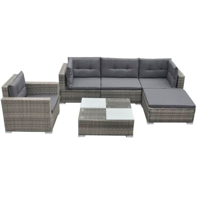 Berkfield Home 6 Piece Garden Lounge Set with Cushions Poly Rattan Grey - image 1