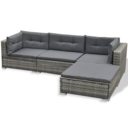 Berkfield Home 6 Piece Garden Lounge Set with Cushions Poly Rattan Grey - thumbnail 5