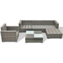 Berkfield Home 6 Piece Garden Lounge Set with Cushions Poly Rattan Grey - thumbnail 4