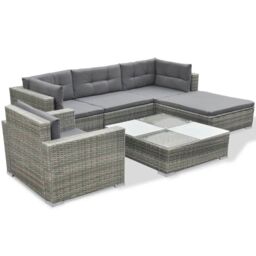 Berkfield Home 6 Piece Garden Lounge Set with Cushions Poly Rattan Grey - thumbnail 3