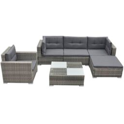 Berkfield Home 6 Piece Garden Lounge Set with Cushions Poly Rattan Grey