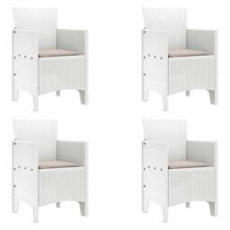 Berkfield Home 5 Piece Garden Dining Set with Cushions White Poly Rattan - thumbnail 4