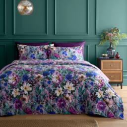 Portfolio Home Ophelia Floral Quilted Throwover Bed Throw Over Blanket 200 x 230cm in Purple - Size: 200 cm x 230 cm - thumbnail 2