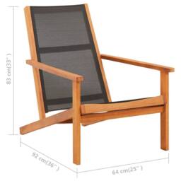 Berkfield Home Garden Lounge Chair Black Solid Eucalyptus Wood & Textilene - thumbnail 6