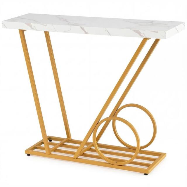 VOGREX White 100CM Modern Faux Marble Entryway Console Table - image 1