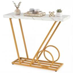 VOGREX White 100CM Modern Faux Marble Entryway Console Table - thumbnail 3