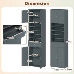 VOGREX Grey 180cm Tall Bathroom Linen Cabinet with Doors - thumbnail 3