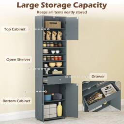 VOGREX Grey 180cm Tall Bathroom Linen Cabinet with Doors - thumbnail 2