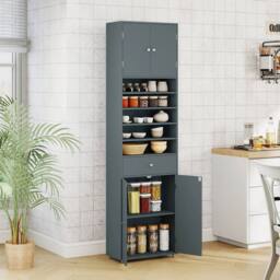 VOGREX Grey 180cm Tall Bathroom Linen Cabinet with Doors - thumbnail 5