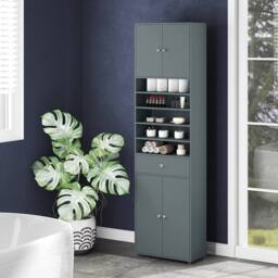 VOGREX Grey 180cm Tall Bathroom Linen Cabinet with Doors - thumbnail 4