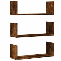Berkfield Home Wall Shelves 3 pcs Smoked Oak 58x18x18 cm Engineered Wood in Brown - Size: 58 x 18 x 18 cm - thumbnail 2