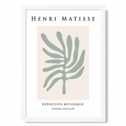 ARTZE Matisse Leaf Sage Green & Beige Exhibition Framed Print SIZE: A4 with White Frame in Pale Green - thumbnail 1