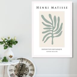 ARTZE Matisse Leaf Sage Green & Beige Exhibition Framed Print SIZE: A4 with White Frame in Pale Green - thumbnail 2