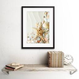 "Artery8 Photo Sand Starfish Seashells Beach Summer 12x16"" Framed Art Print in Beige - Size: W12"" x H16""" - thumbnail 2