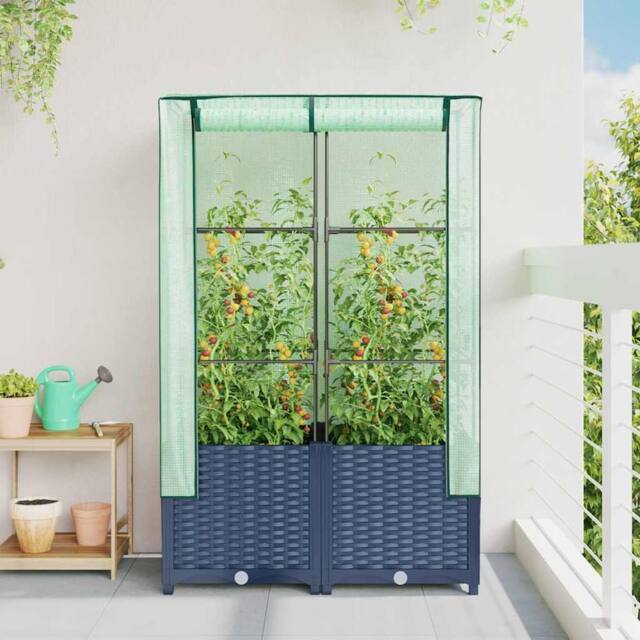 Berkfield Home Raised Bed with Greenhouse Cover Rattan Look 80x40x138 cm in Navy - Size: 80 x 40 x 138 cm - image 1
